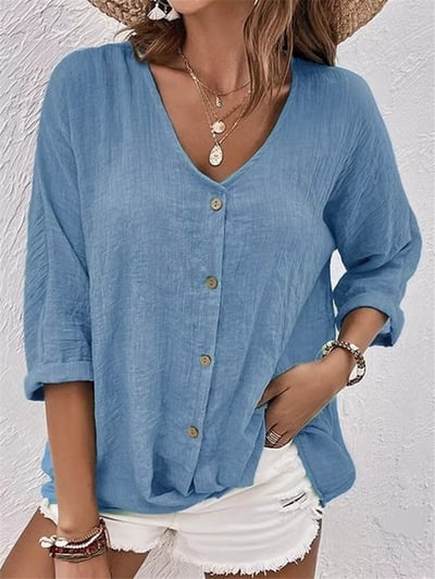 🔥Camicia da donna a maniche lunghe con scollo a V