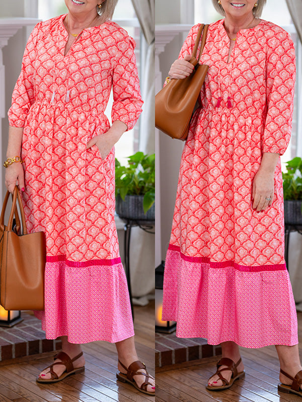 NEW🔥 Drawstring Round Neck Printed Dress