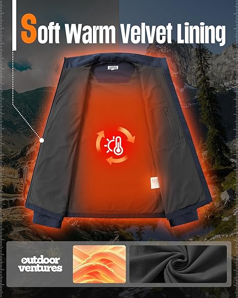 Giacca leggera da uomo Outdoor Ventures, softshell impermeabile con colletto alla coreana foderato in velluto, giacca a vento per escursionismo, corsa, ciclismo e golf