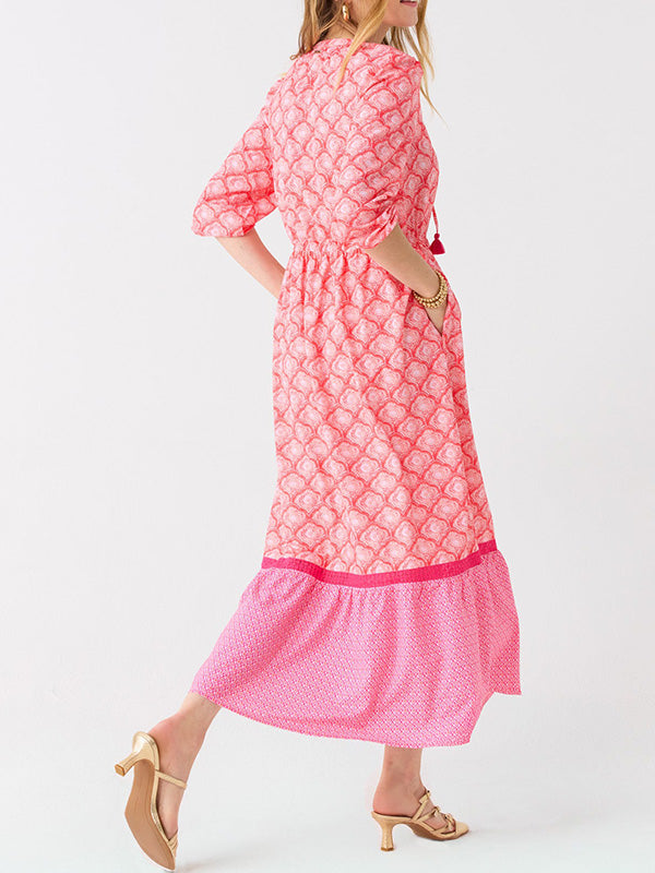 NEW🔥 Drawstring Round Neck Printed Dress