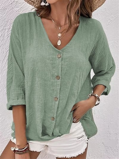 🔥Camicia da donna a maniche lunghe con scollo a V