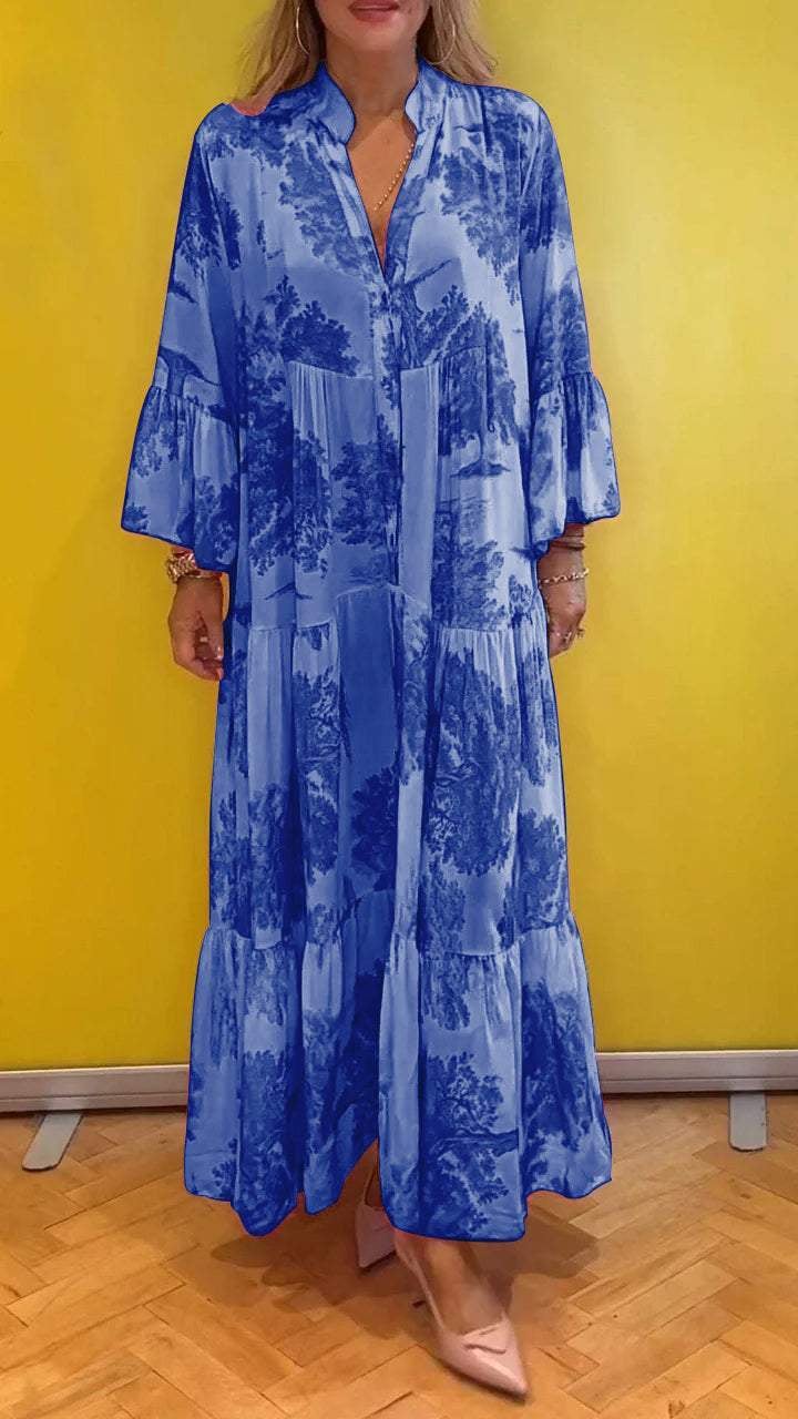 Women's summer dress with V-neck and forest pattern Maxi dress