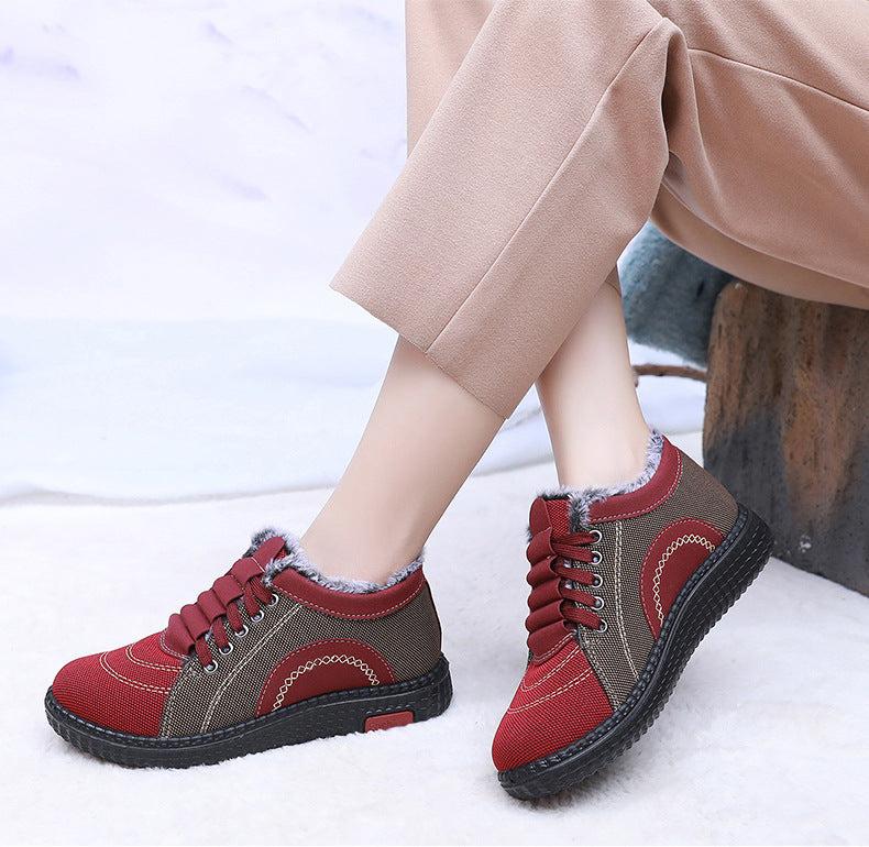 Scarpe invernali da donna in cotone con fodera in pile, calde, antiscivolo e con suola morbida