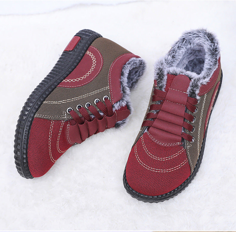 Scarpe invernali da donna in cotone con fodera in pile, calde, antiscivolo e con suola morbida