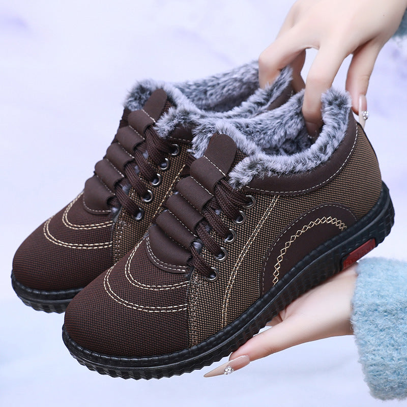 Scarpe invernali da donna in cotone con fodera in pile, calde, antiscivolo e con suola morbida