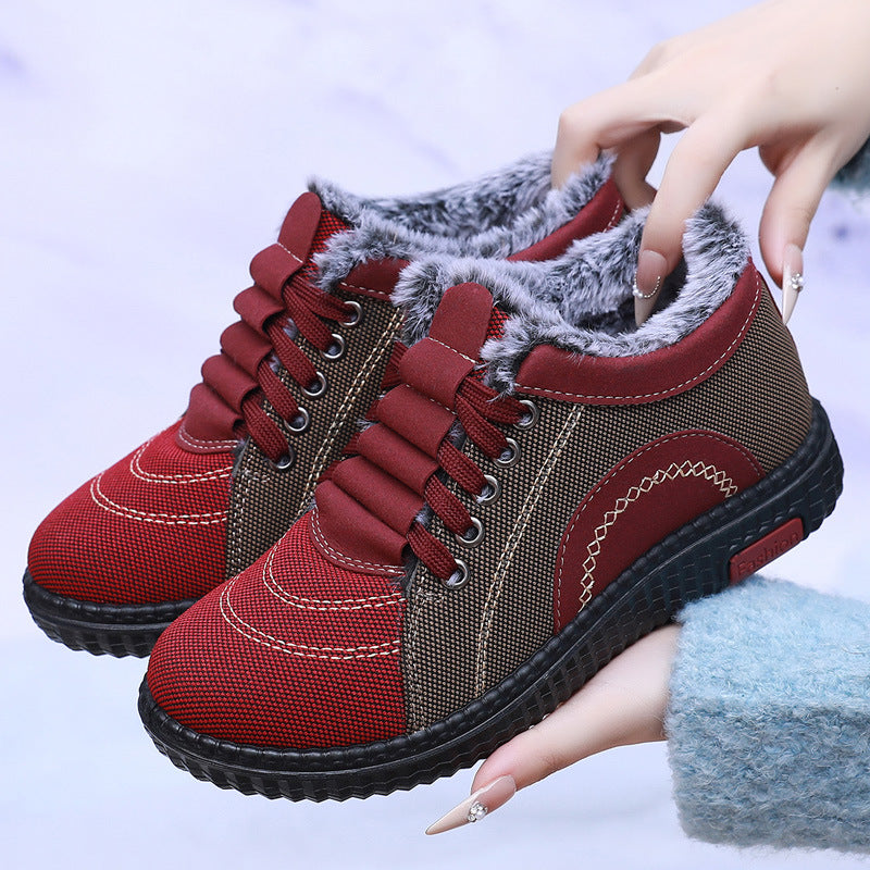 Scarpe invernali da donna in cotone con fodera in pile, calde, antiscivolo e con suola morbida