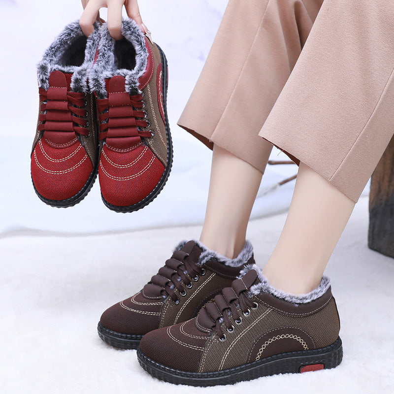 Scarpe invernali da donna in cotone con fodera in pile, calde, antiscivolo e con suola morbida