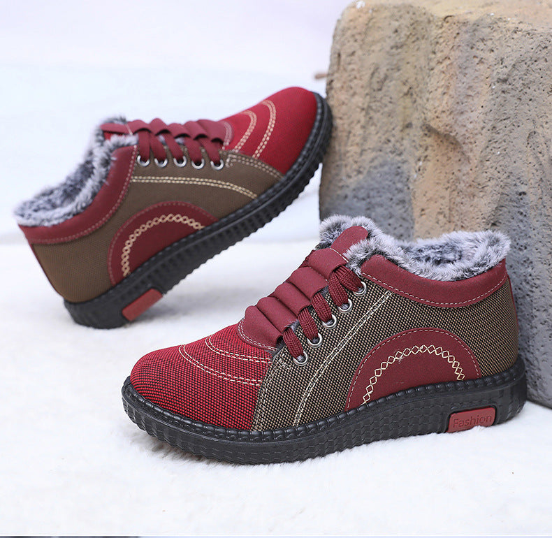Scarpe invernali da donna in cotone con fodera in pile, calde, antiscivolo e con suola morbida