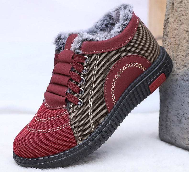 Scarpe invernali da donna in cotone con fodera in pile, calde, antiscivolo e con suola morbida
