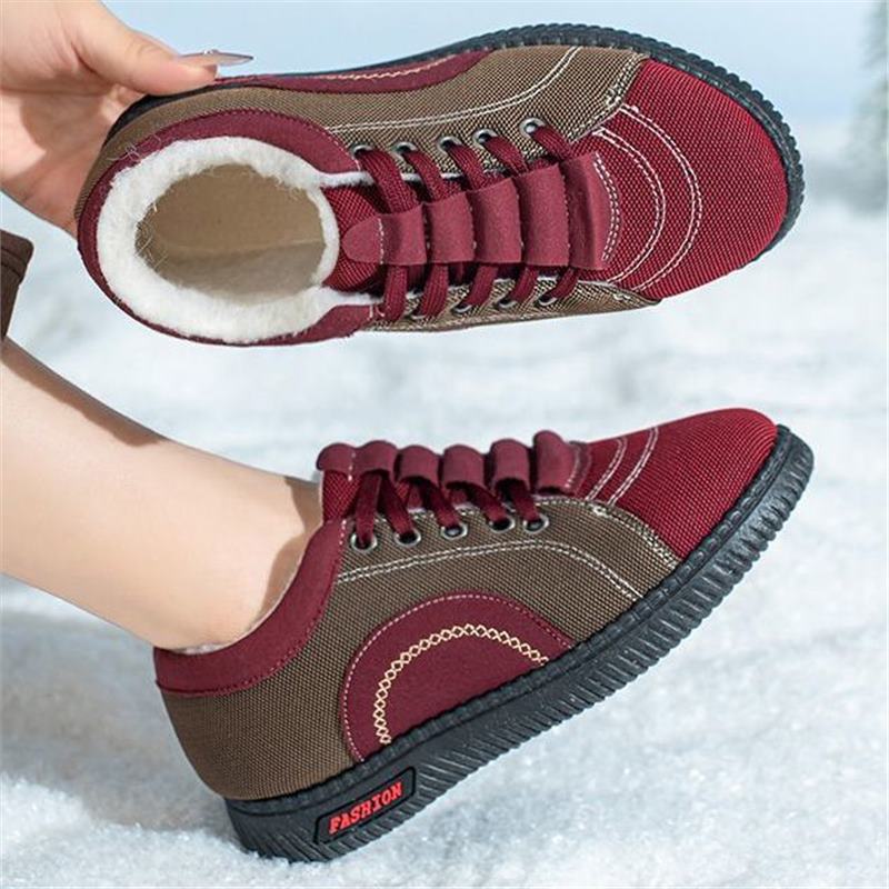 Scarpe invernali da donna in cotone con fodera in pile, calde, antiscivolo e con suola morbida