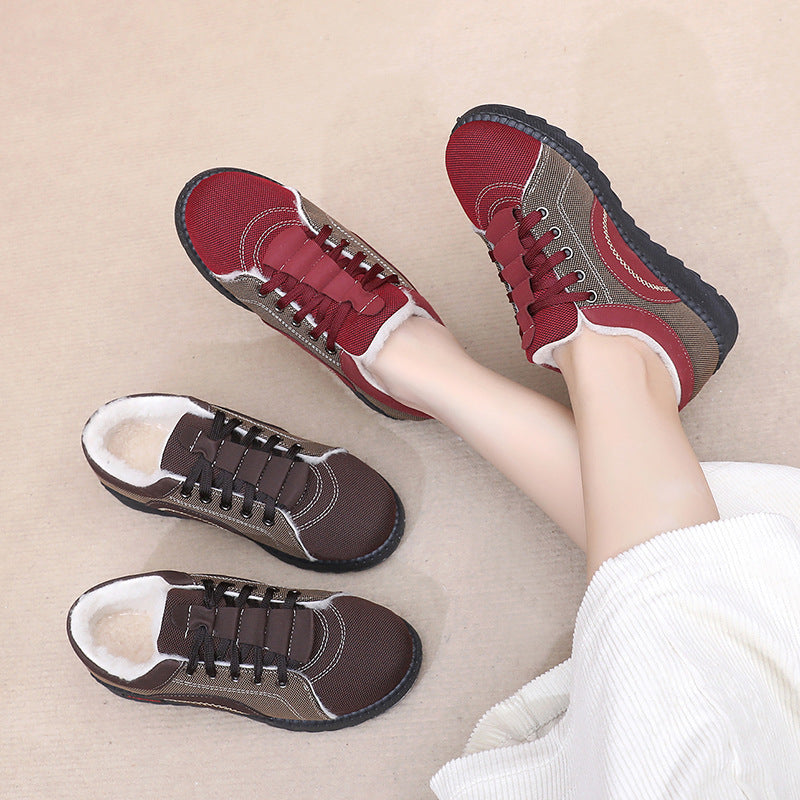 Scarpe invernali da donna in cotone con fodera in pile, calde, antiscivolo e con suola morbida