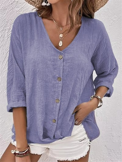 🔥Camicia da donna a maniche lunghe con scollo a V