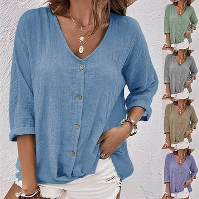 🔥Camicia da donna a maniche lunghe con scollo a V