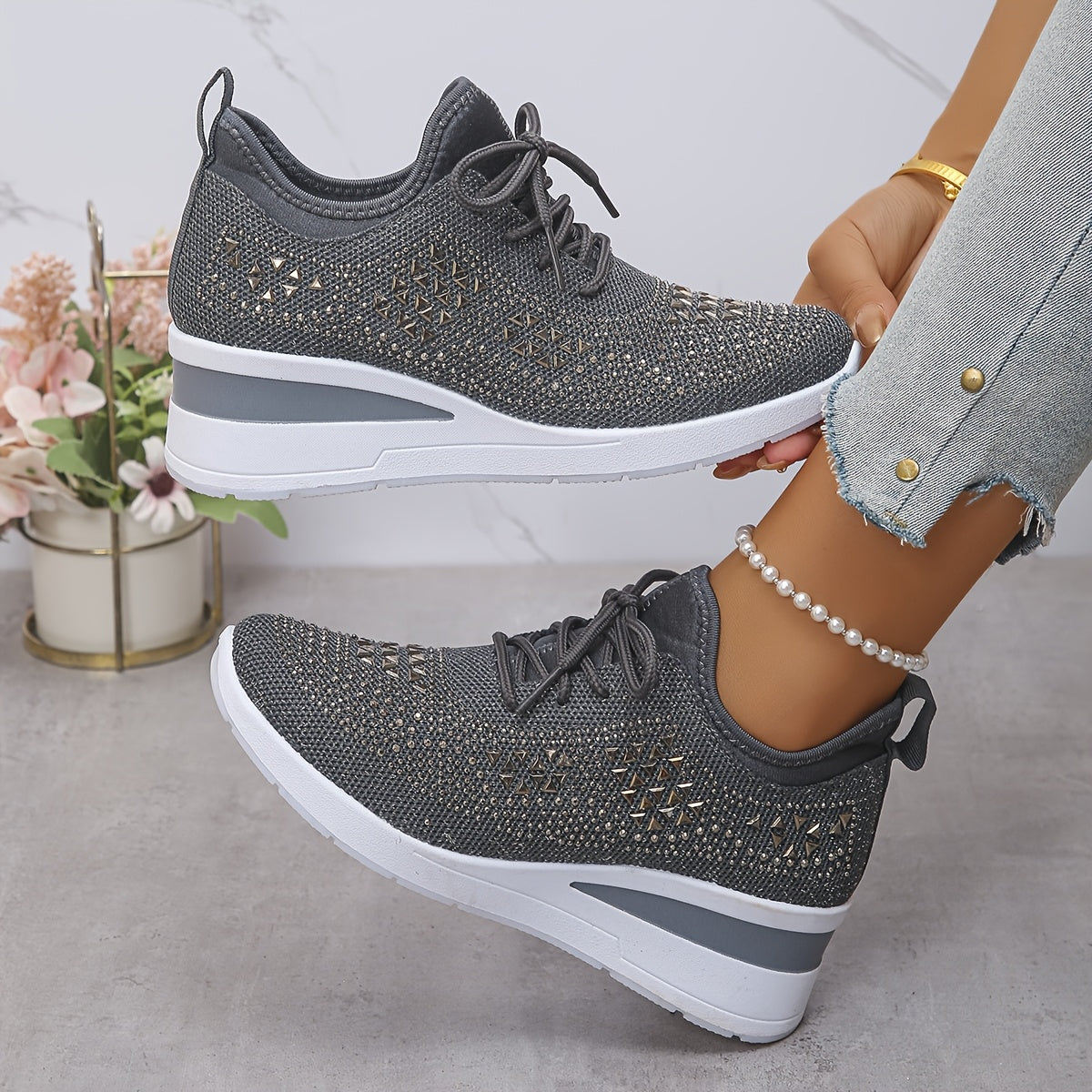 🔥Ultimo Giorno Promozione 70% DI SCONTO - Sneakers Ortopediche Traspiranti con Strass per Donna Casual e alla Moda