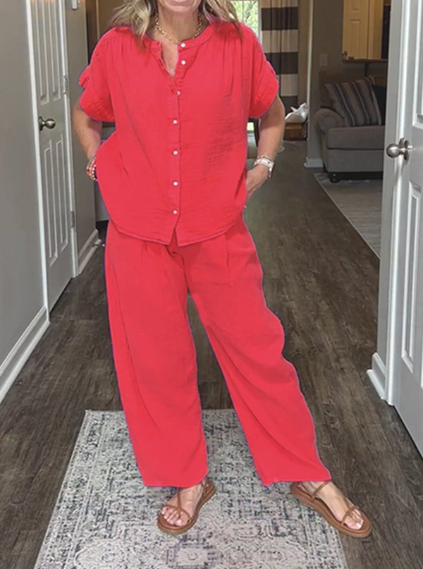 ⏰ LAST DAY SAVE 50% 💥Women's cotton and linen casual solid color 2-piece Set