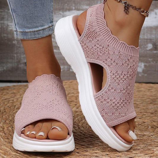 Sandali platform da donna in maglia traspirante